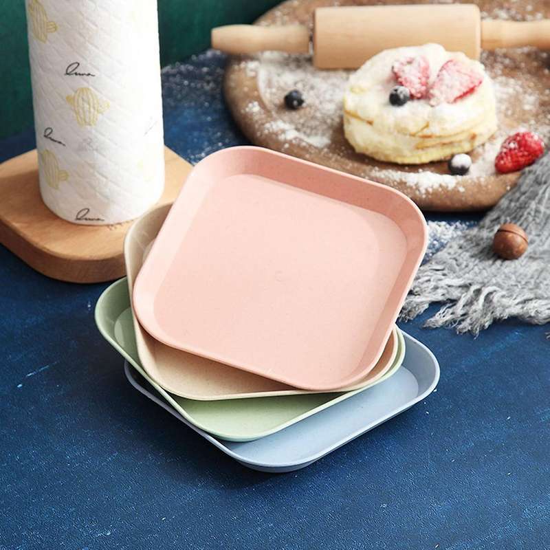 4 PCS 15cm Wheat Straw Square Plates Unbreakable Mini Tableware Plates Reusable Square Dishes