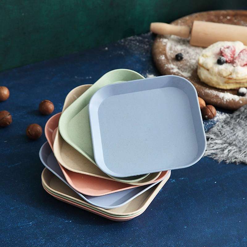 4 PCS 15cm Wheat Straw Square Plates Unbreakable Mini Tableware Plates Reusable Square Dishes