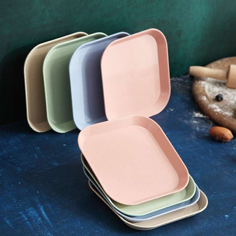 4 PCS 15cm Wheat Straw Square Plates Unbreakable Mini Tableware Plates Reusable Square Dishes