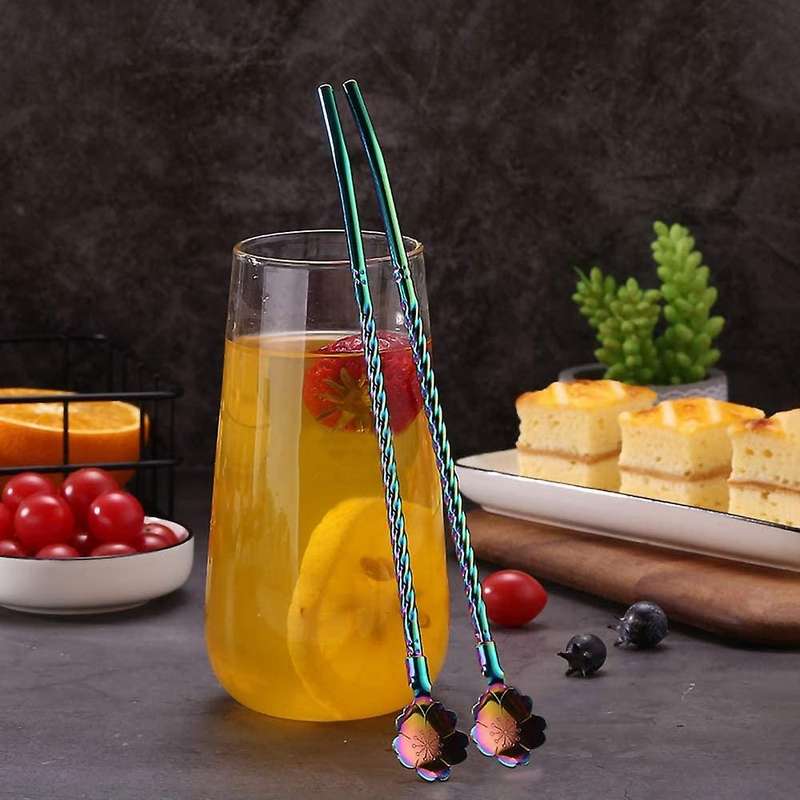 4 Pcs 2 in 1 Stainless Steel Straws Spoon,Reusable Tea Strainer,for Coffee,Tea,,Cocktail(with 2 Clea
