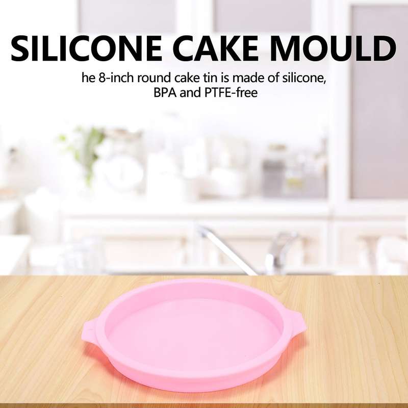 4 Pcs 8 Inch Round Cake Tin, Silicone Cake Mould, Layer Cake Tin, Silicone Cake Tins for Baking, No
