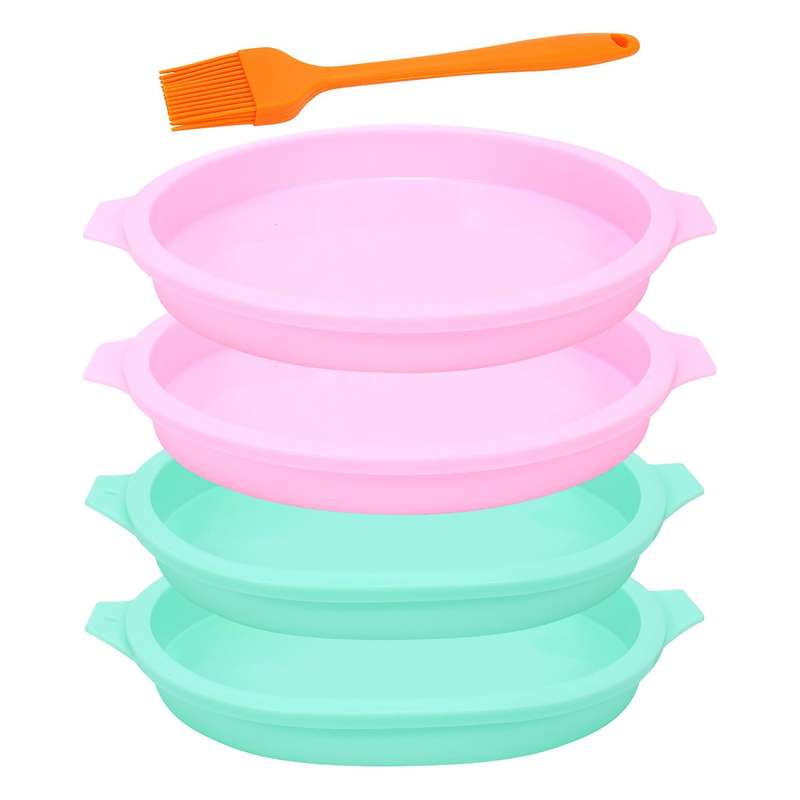 4 Pcs 8 Inch Round Cake Tin, Silicone Cake Mould, Layer Cake Tin, Silicone Cake Tins for Baking, No