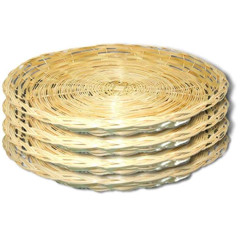 4 Pcs Bamboo Paper Plate Holder-10 Inch Round Woven Compatible Picnic Party