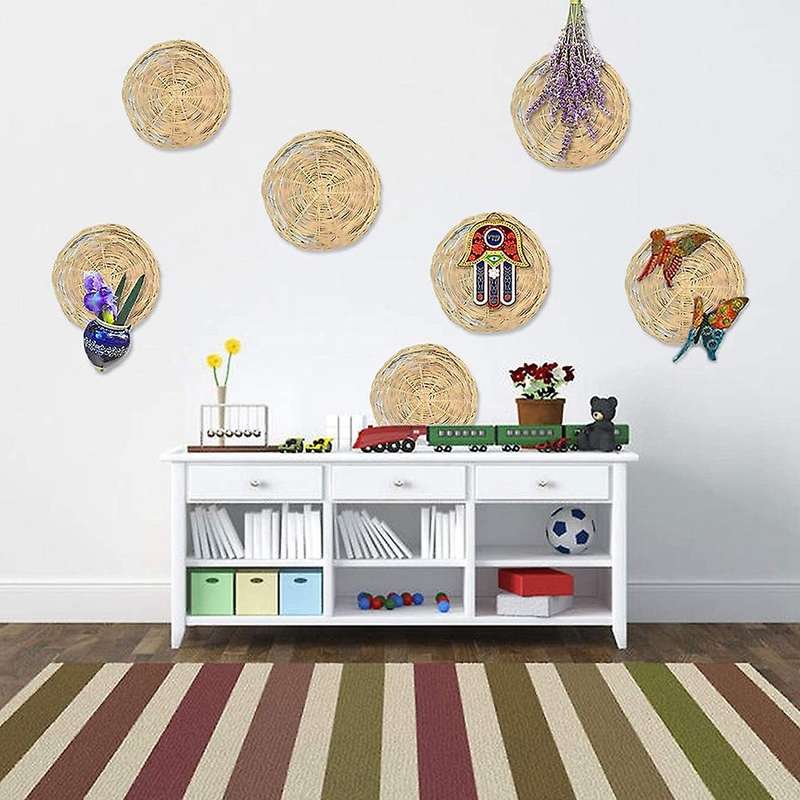 4 Pcs Bamboo Paper Plate Holder-10 Inch Round Woven Compatible Picnic Party