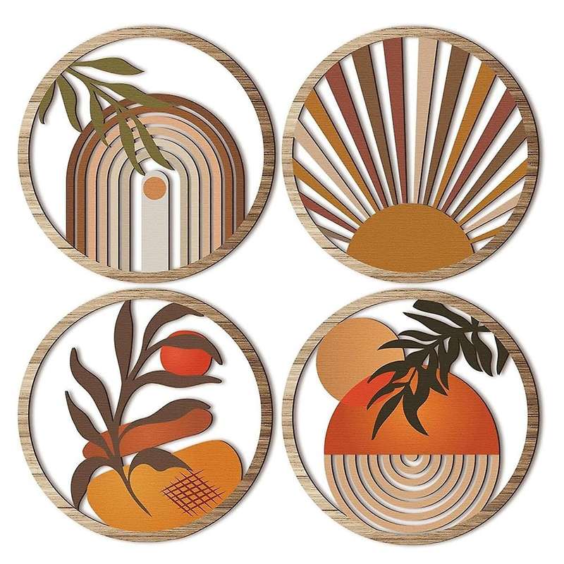 4 Pcs Boho Wall Art Wooden Wall Decor Hanging Art Nursery Wall Decor Farmhouse Geometric Hanging Dec
