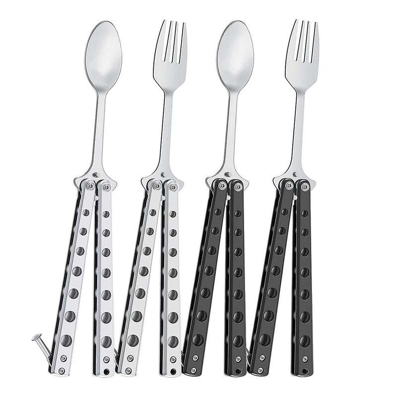4 Pcs Butterfly Fork and Spoon Set Butterfly Spoon Fork Folding Stainless Steel Forks and Spoons Fo