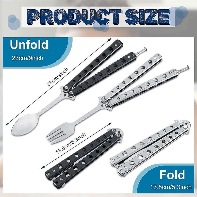 4 Pcs Butterfly Fork and Spoon Set Butterfly Spoon Fork Folding Stainless Steel Forks and Spoons Fo