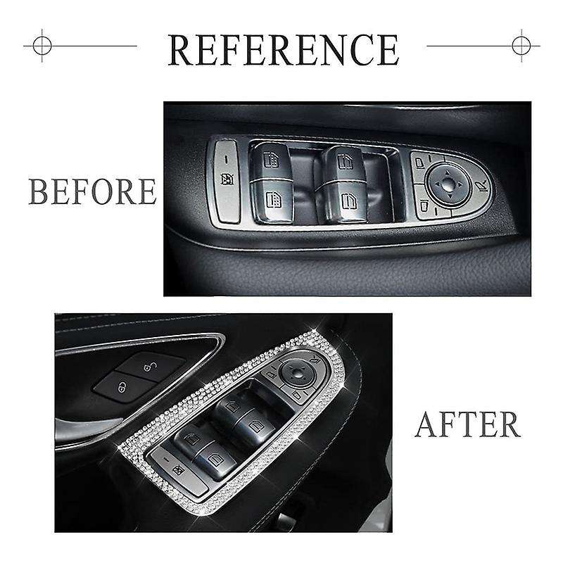 4 Pcs Car Bling Crystal Silver Window Control Switch Button Covers Stickers for C Class W205 GLC