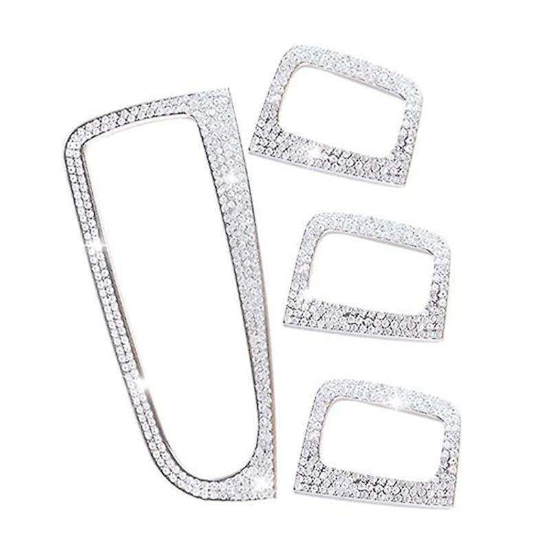 4 Pcs Car Bling Crystal Silver Window Control Switch Button Covers Stickers for C Class W205 GLC