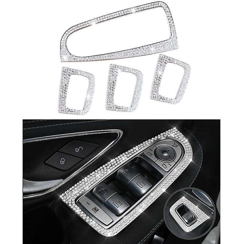 4 Pcs Car Bling Crystal Silver Window Control Switch Button Covers Stickers for C Class W205 GLC