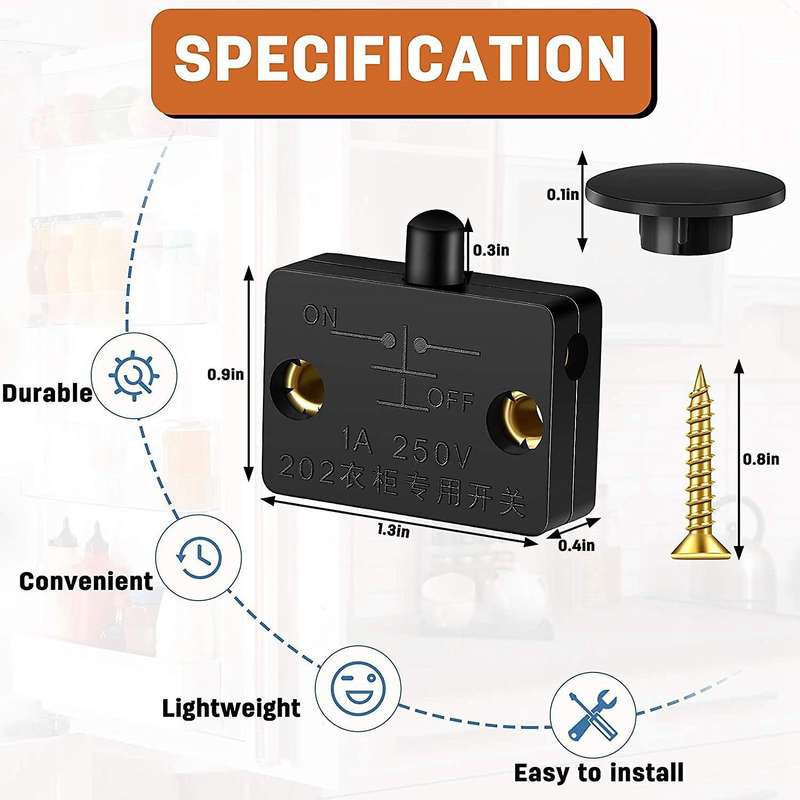 4 Pcs Cabinet Door Switch Cabinet Lamp Switch Drawers Open on Door for 12V 24V 110V
