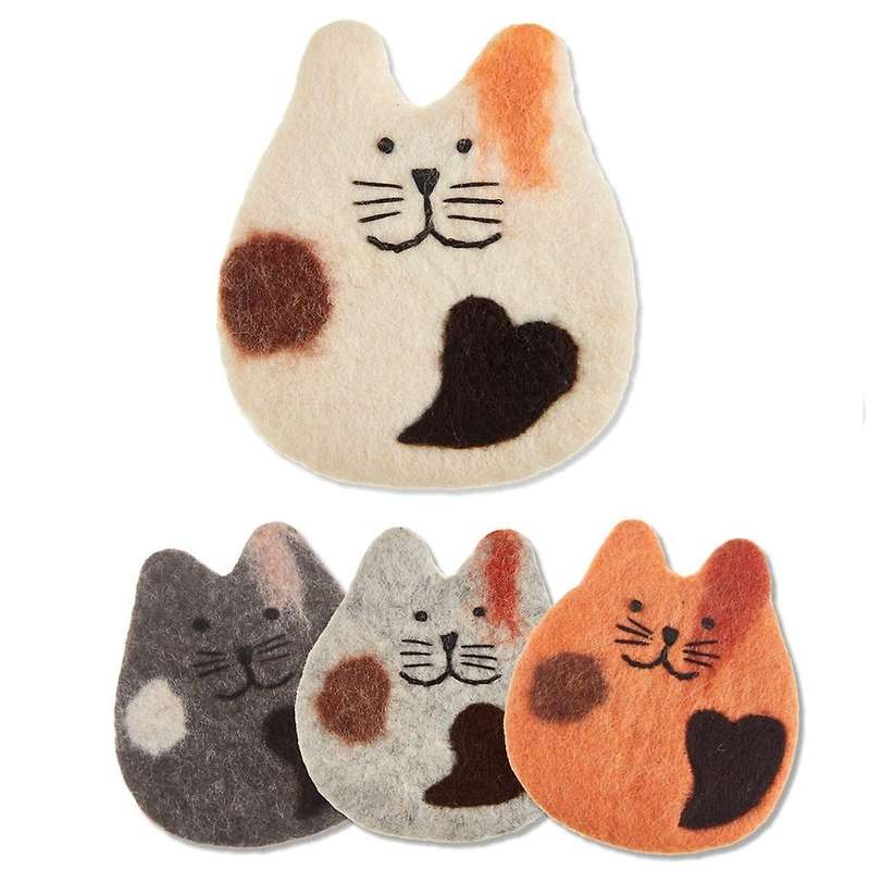 4 Pcs Cat Felt Coasters 5 Inch X 5.5 Inch Cat Shaped Felted Wool Coasters Cute Funny Cat Drink Coast