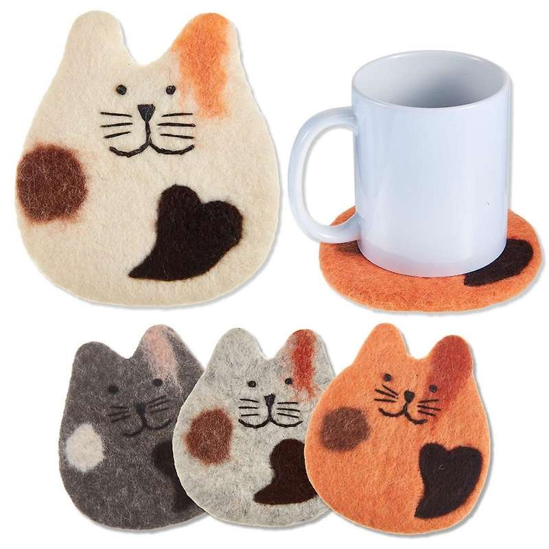 4 Pcs Cat Felt Coasters 5 Inch X 5.5 Inch Cat Shaped Felted Wool Coasters Cute Funny Cat Drink Coast