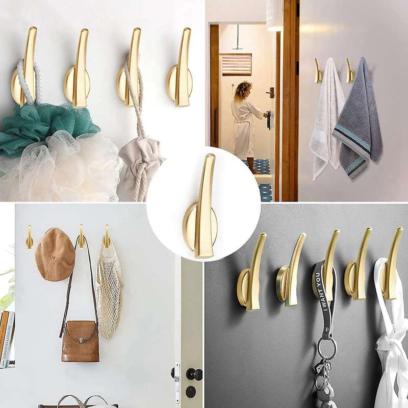 4 PCS Coat Hooks Gold Heavy Duty Single Hooks Towel Hooks for Bathrooms Kitchen