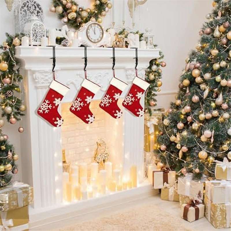 4 Pcs Christmas Stocking Holders for Fireplace- Adjustable Stocking Hangers with Protective Pads- No