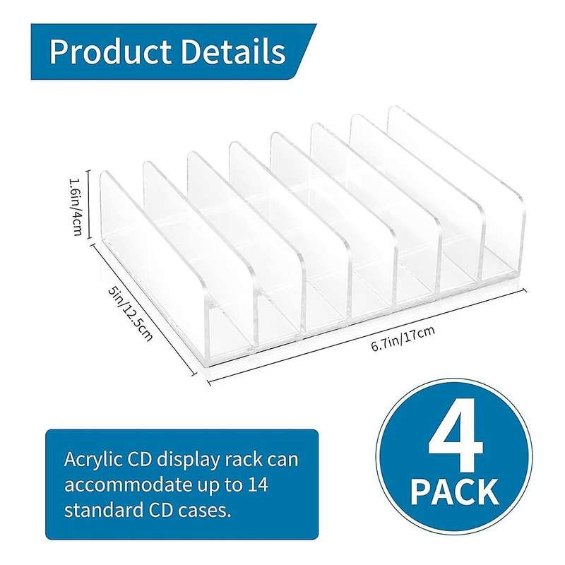 4 Pcs Clear Acrylic Cd Holder with Tackable Cd Dvd Display Rack Cd Storage Rack Organizer Stand Cd T