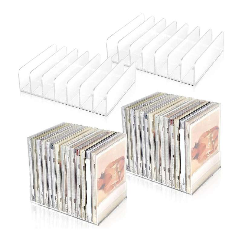 4 Pcs Clear Acrylic Cd Holder with Tackable Cd Dvd Display Rack Cd Storage Rack Organizer Stand Cd T