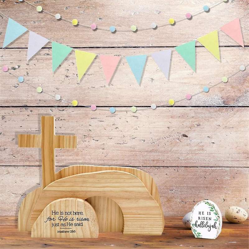 4 Pcs Easter Resurrection Scene Set He is Wooden Tabletop Centerpieces the Tomb Was Empty Scene