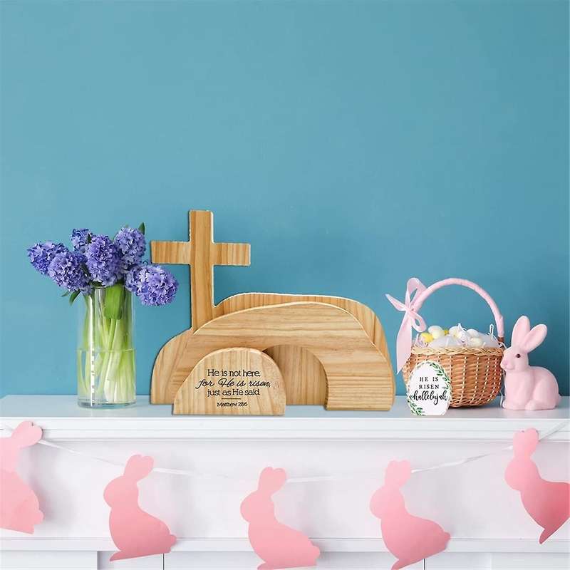 4 Pcs Easter Resurrection Scene Set He is Wooden Tabletop Centerpieces the Tomb Was Empty Scene