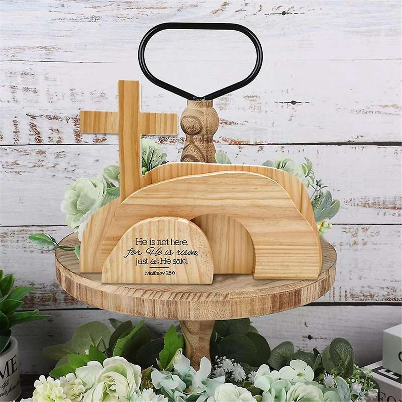4 Pcs Easter Resurrection Scene Set He is Wooden Tabletop Centerpieces the Tomb Was Empty Scene