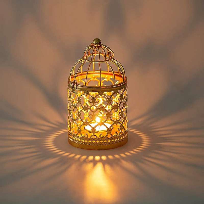 4 Pcs Decorative Candle Lanterns Bird Cage Metal Hollow Out Decorative Birdcage Iron Candle Holder H