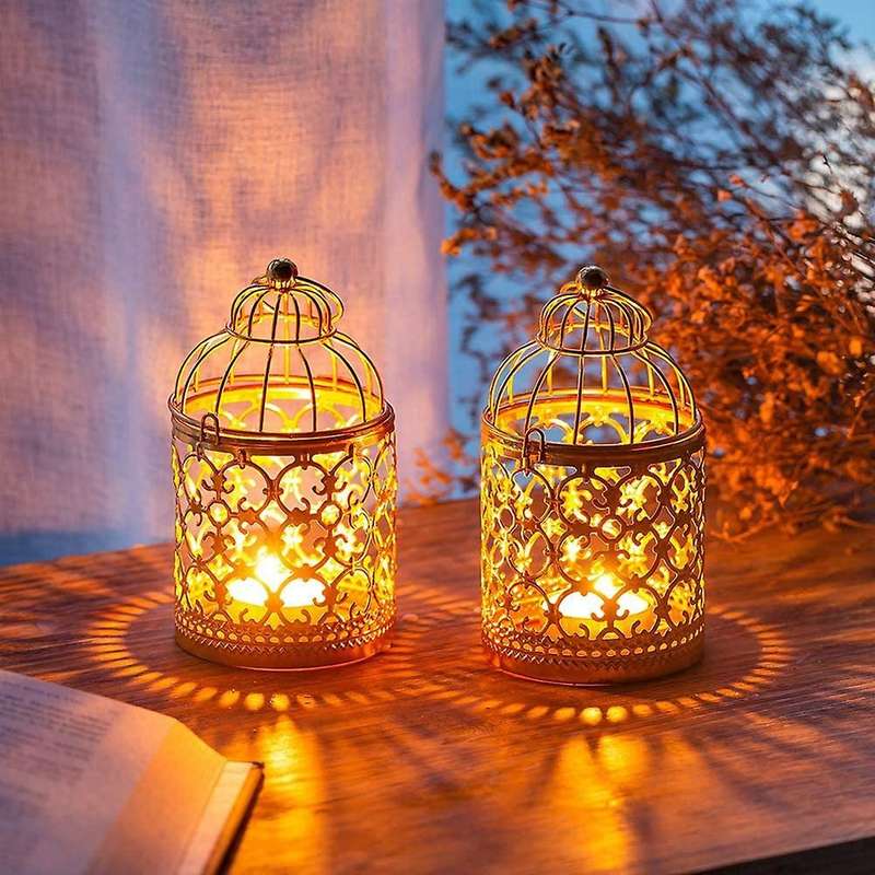 4 Pcs Decorative Candle Lanterns Bird Cage Metal Hollow Out Decorative Birdcage Iron Candle Holder H