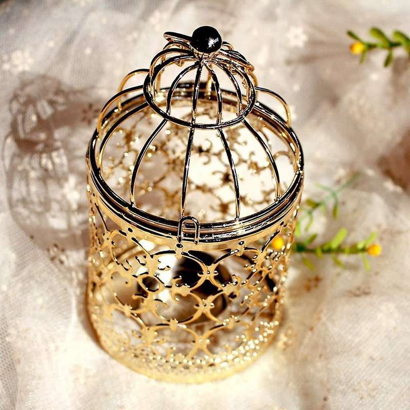 4 Pcs Decorative Candle Lanterns Bird Cage Metal Hollow Out Decorative Birdcage Iron Candle Holder H