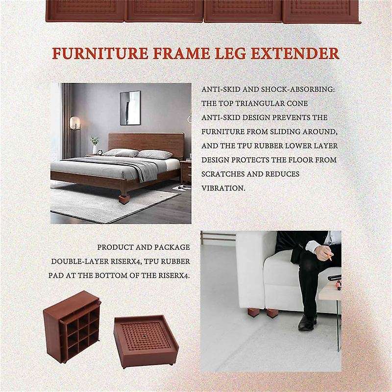 4 Pcs Foot Pad Furniture Base Adjustable Lifting Table and Chair Leg Extender Furniture Foot Brown