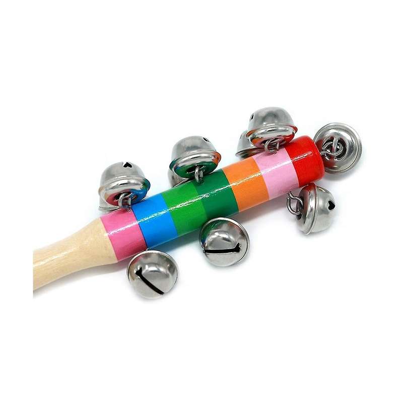 4 Pcs Hand Jingle , Rainbow Handle Wooden Jingle Stick Shaker Rattle Baby Kids Children Musical