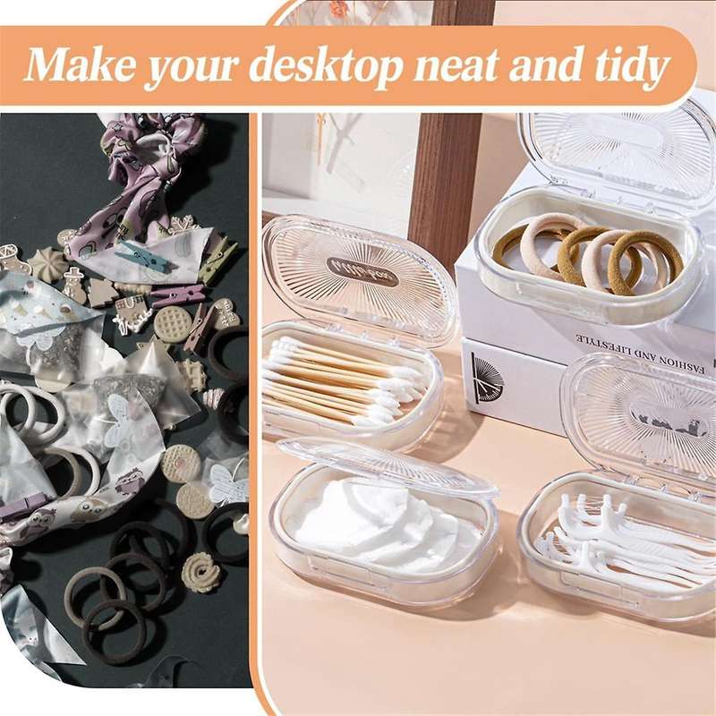 4 Pcs Hair Tie Container Small Portable Travel Cotton Swab Holder Flosser Dispenser with Lid Plasti