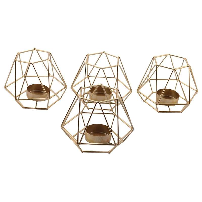 4 Pcs Metal Geometric Design Tea Light Votive Candle Holders, Hollow Candle Holders for Wedding Home