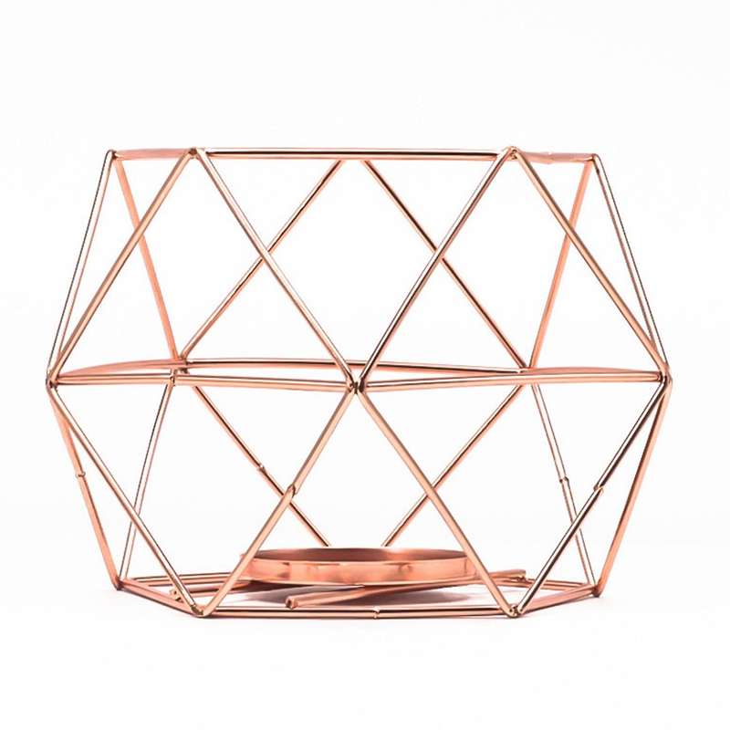 4 PCS Rose Gold Metal 3D Geometric Iron Wire Candle Holder Tea Light Candlestick Lantern for Weddin