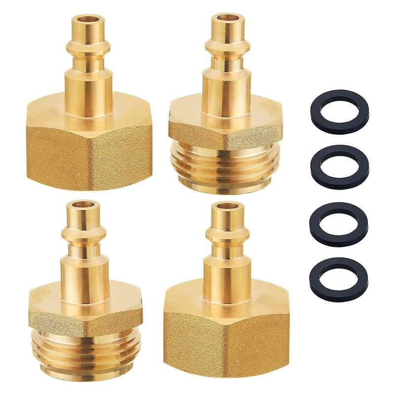 4 Pcs RV Blowout Adapter Air Compressor 1/4inch Quick Connect Plug to GHT 3/4inch Garden Hose Faucet