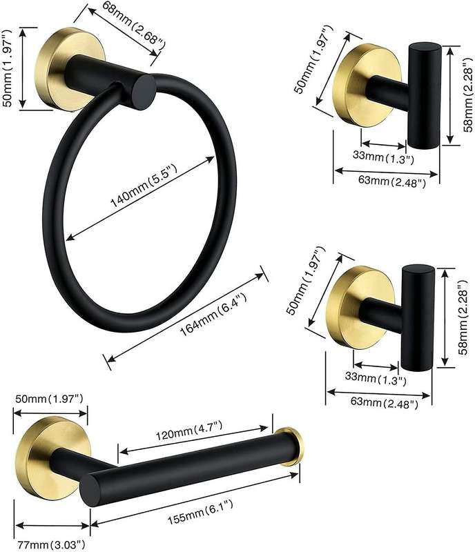 4 Pcs Stainless Steel Bathroom Hardware Set,Towel Ring Toilet Paper Holder Towel Hooks,Bathroom Acce