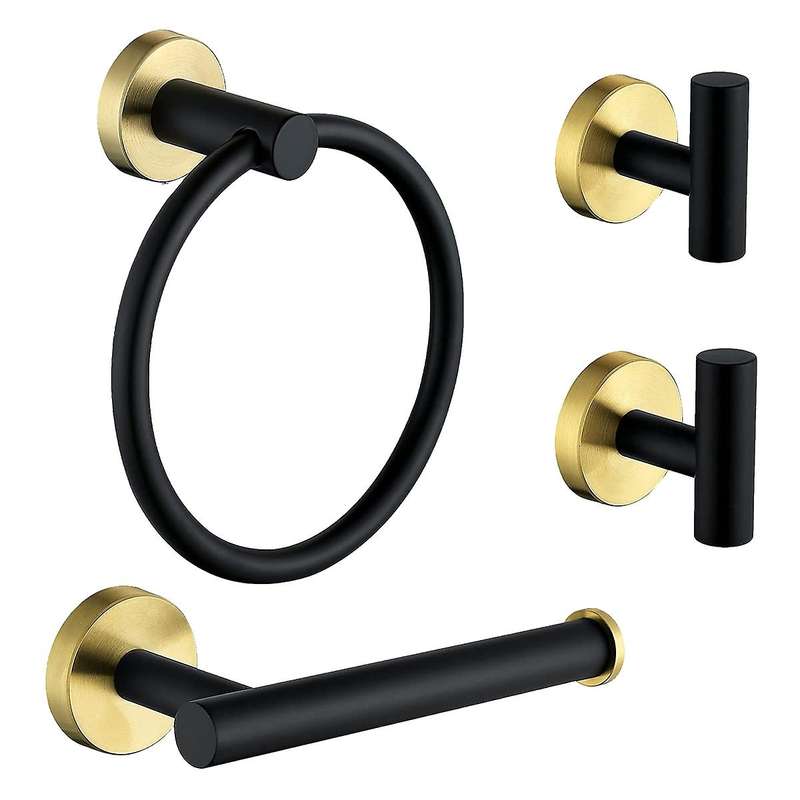 4 Pcs Stainless Steel Bathroom Hardware Set,Towel Ring Toilet Paper Holder Towel Hooks,Bathroom Acce
