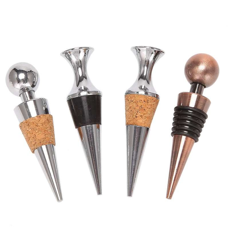 4 Pcs Stainless Steel Wine Stopper Vacuum Sealed Stoppers Wine Cork Stopper Storage Twist Cap Plug