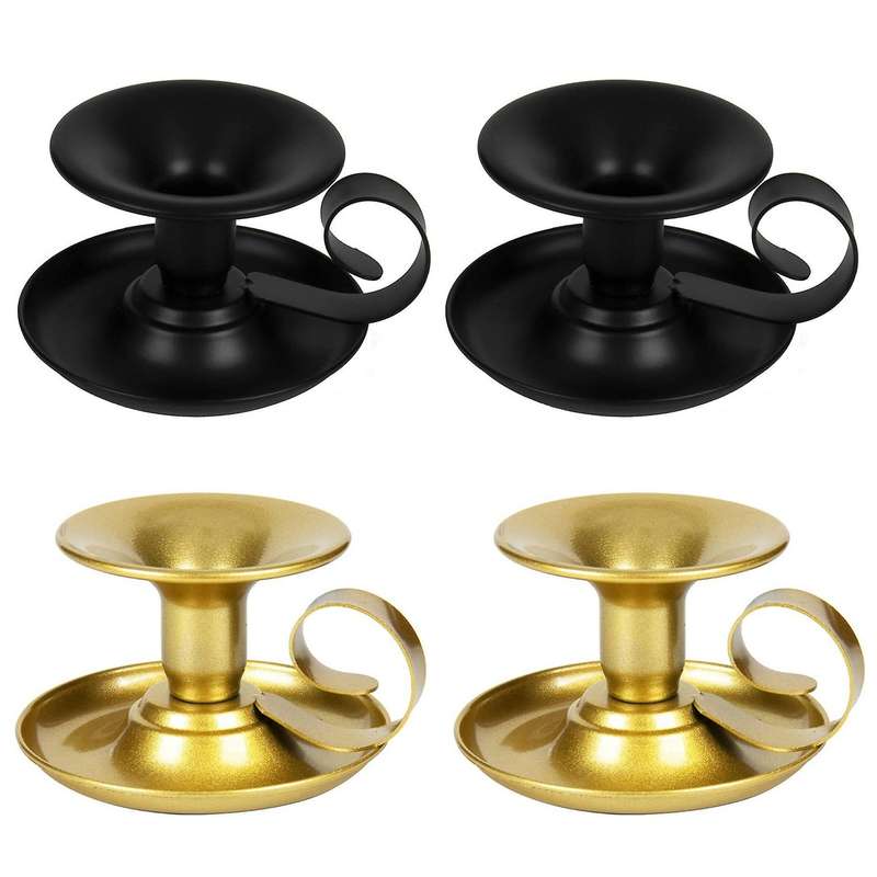4 PCS Taper Candle Stick Holder Retro Iron Simple Black Candlestick Holders Candlelight Stand for Pa