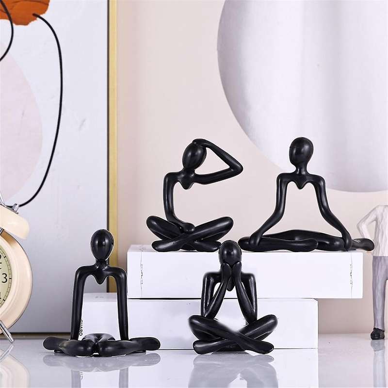 4 Pcs Thinkers Statue, Bookshelf Decor Black Thinkers Statue Figurines-, Abstract Art Sculptures