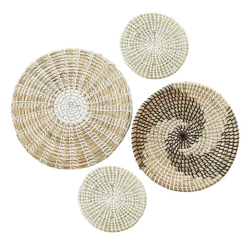 4 Pcs Wall Basket Decor Boho of Hanging Woven Wall Basket From Seaweed with Rustic Design, Unique Ba
