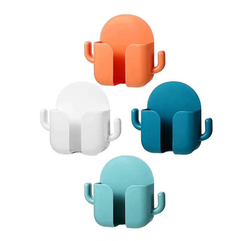 4 PCS Wall Mount Mobile Phone Plug Holder with Hooks for Bedside Wall Adhesive Cell Phone Charging B