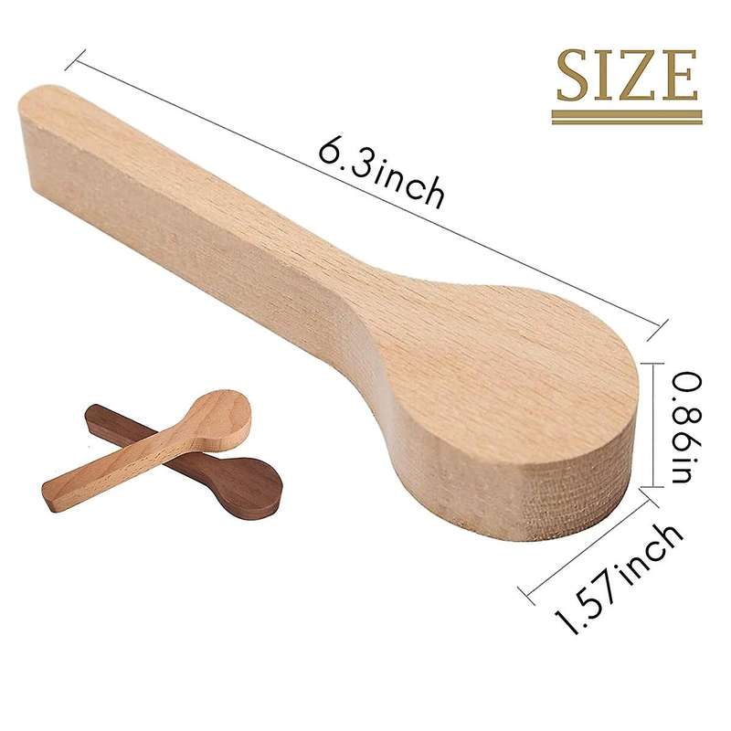 4 Pcs Wood Carving Spoon Blank Beech and Walnut Wood Unfinished Wooden Craft Whittling Kit for Whitt