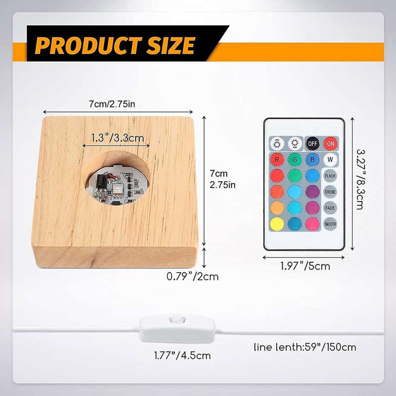 4 Pcs Wooden Led Night Light Base Display Lamp Base Stand with Remote Control for 3d Crystal Glass