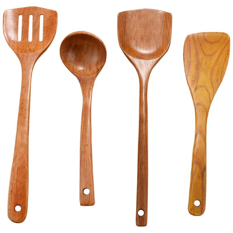 4 Pcs Wooden Kitchen Set Natural Kitchen Utensils Wooden Cookware Including Spoon Shovel Kit Kitche