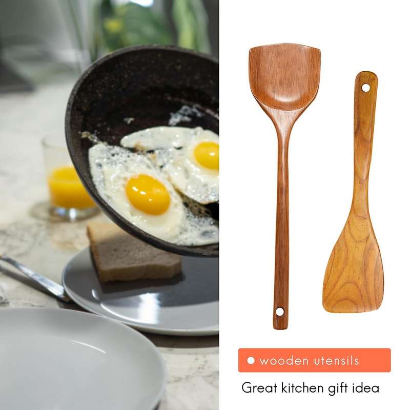 4 Pcs Wooden Kitchen Set Natural Kitchen Utensils Wooden Cookware Including Spoon Shovel Kit Kitche