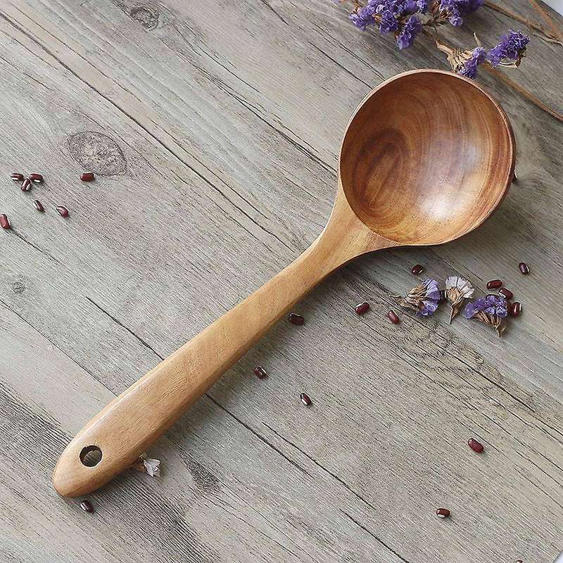 4 Pcs Wooden Utensils,Kitchen Cooking Utensil for Non Stick,Teak Wood Spoons Spatula Ladle Colander,