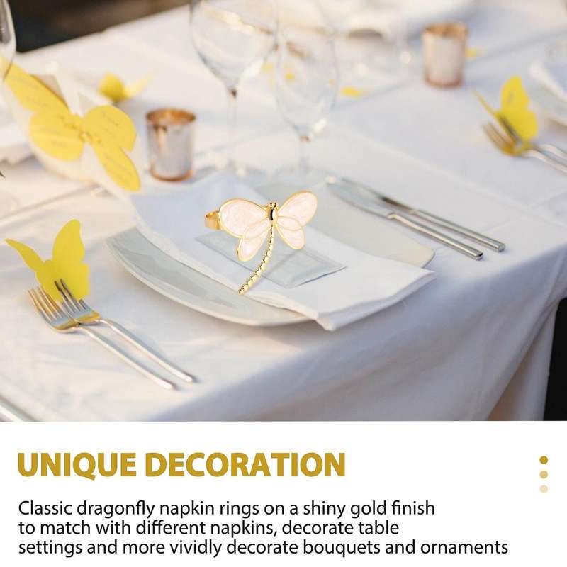 4 Piece Set, Gold Dragonfly Napkin Ring Napkin Holder, Used for Wedding Dinner Dinner Table Decorat