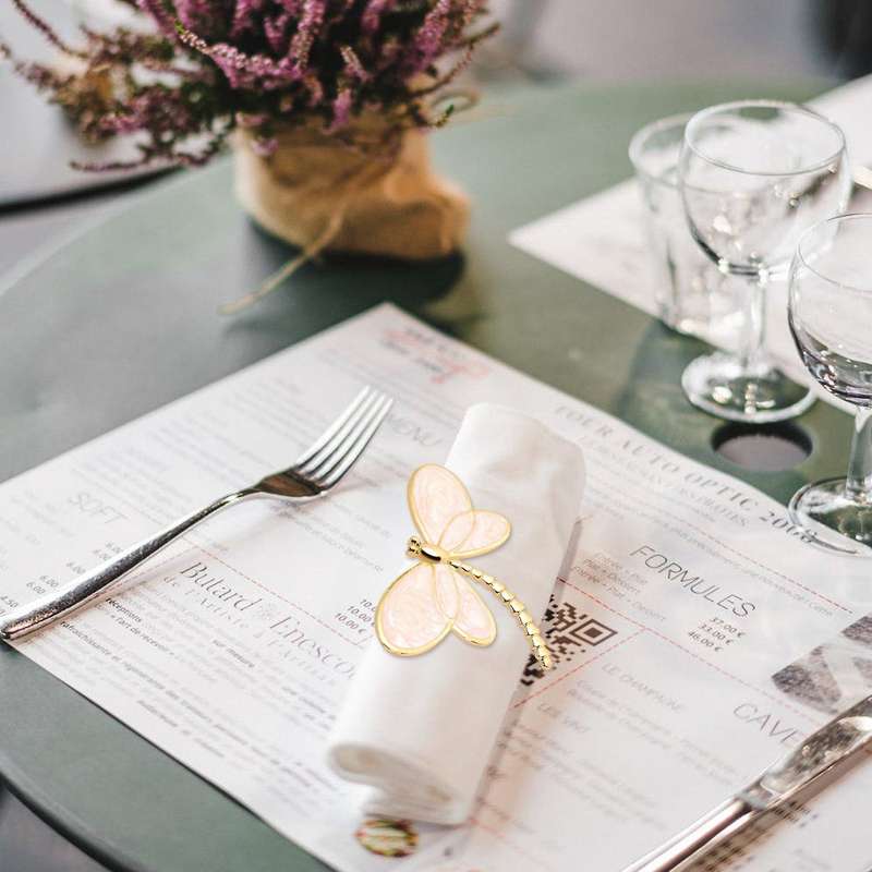 4 Piece Set, Gold Dragonfly Napkin Ring Napkin Holder, Used for Wedding Dinner Dinner Table Decorat