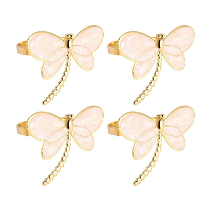 4 Piece Set, Gold Dragonfly Napkin Ring Napkin Holder, Used for Wedding Dinner Dinner Table Decorat
