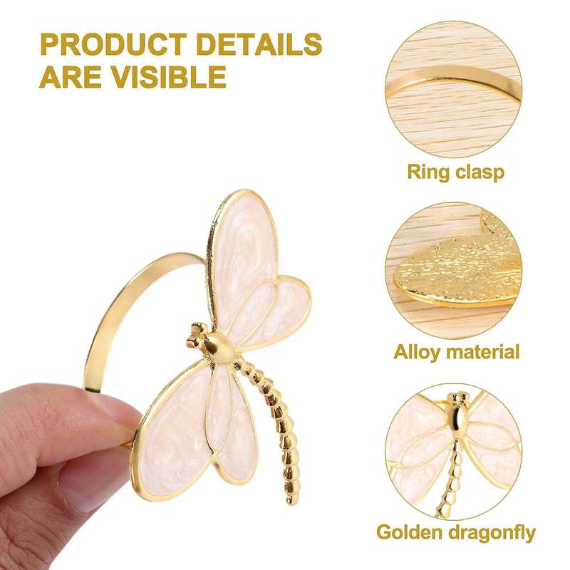 4 Piece Set, Gold Dragonfly Napkin Ring Napkin Holder, Used for Wedding Dinner Dinner Table Decorat