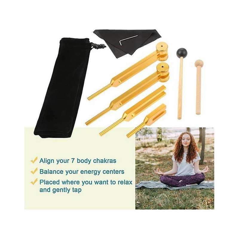 4 Piece Tuning Fork Set (4096c, Mi528, 128c, Om136.1) for Solfeggio, for Chakras, Sound Healing, Str